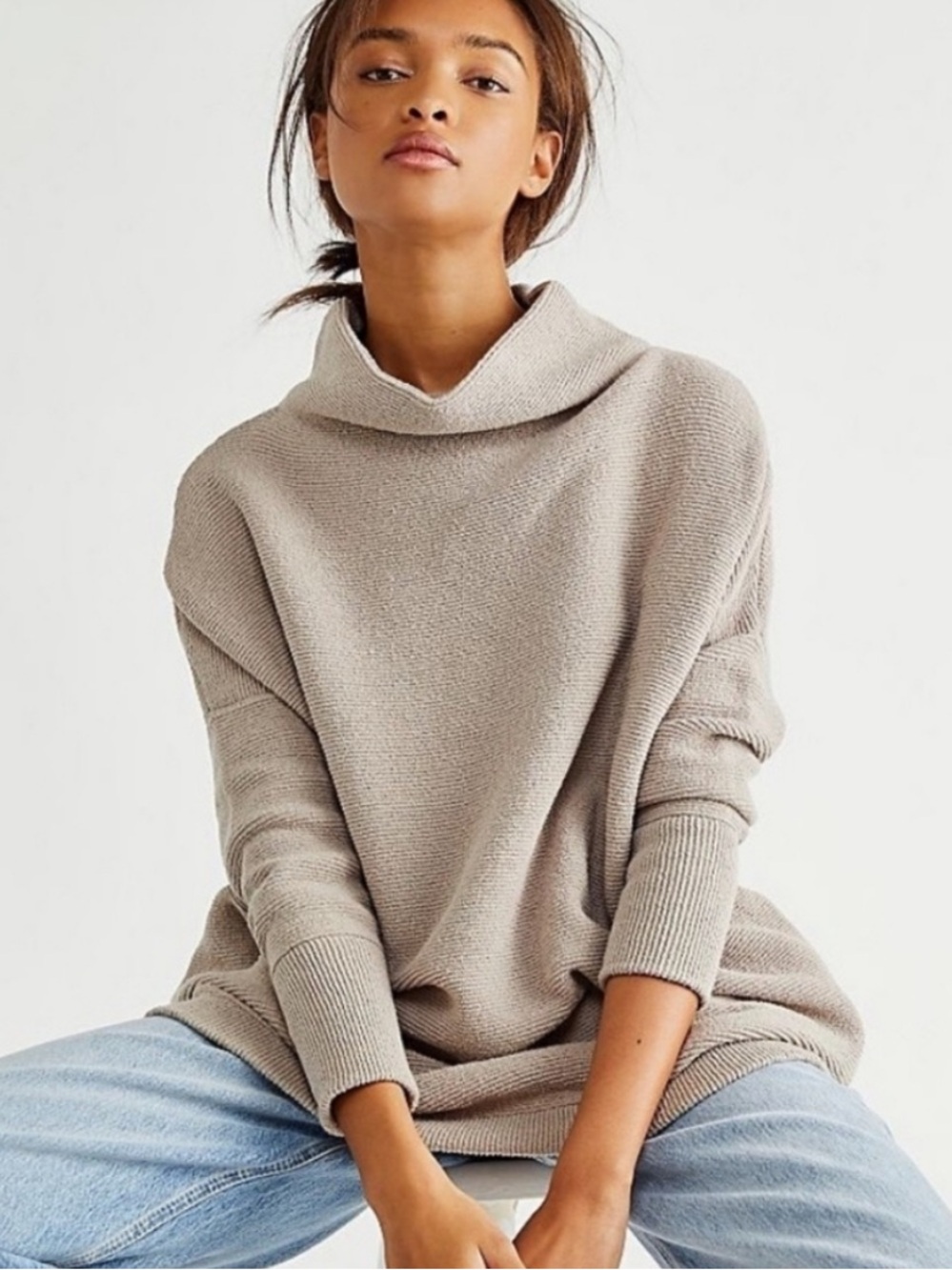 Free People Ottoman Oversized Slouchy Ribbed Tan size Large